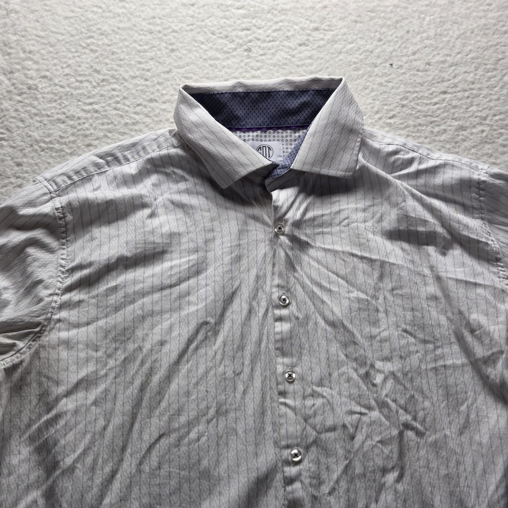 Apt. 9 Dress Shirt Mens 2XL White Pinstripe Classic Fit Button Front LS